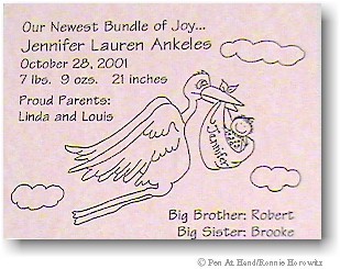 Pen At Hand Stick Figures - Birth Announcements - Stork (b/w)